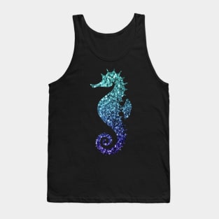 Teal and Blue Ombre Faux Glitter Seahorse Tank Top